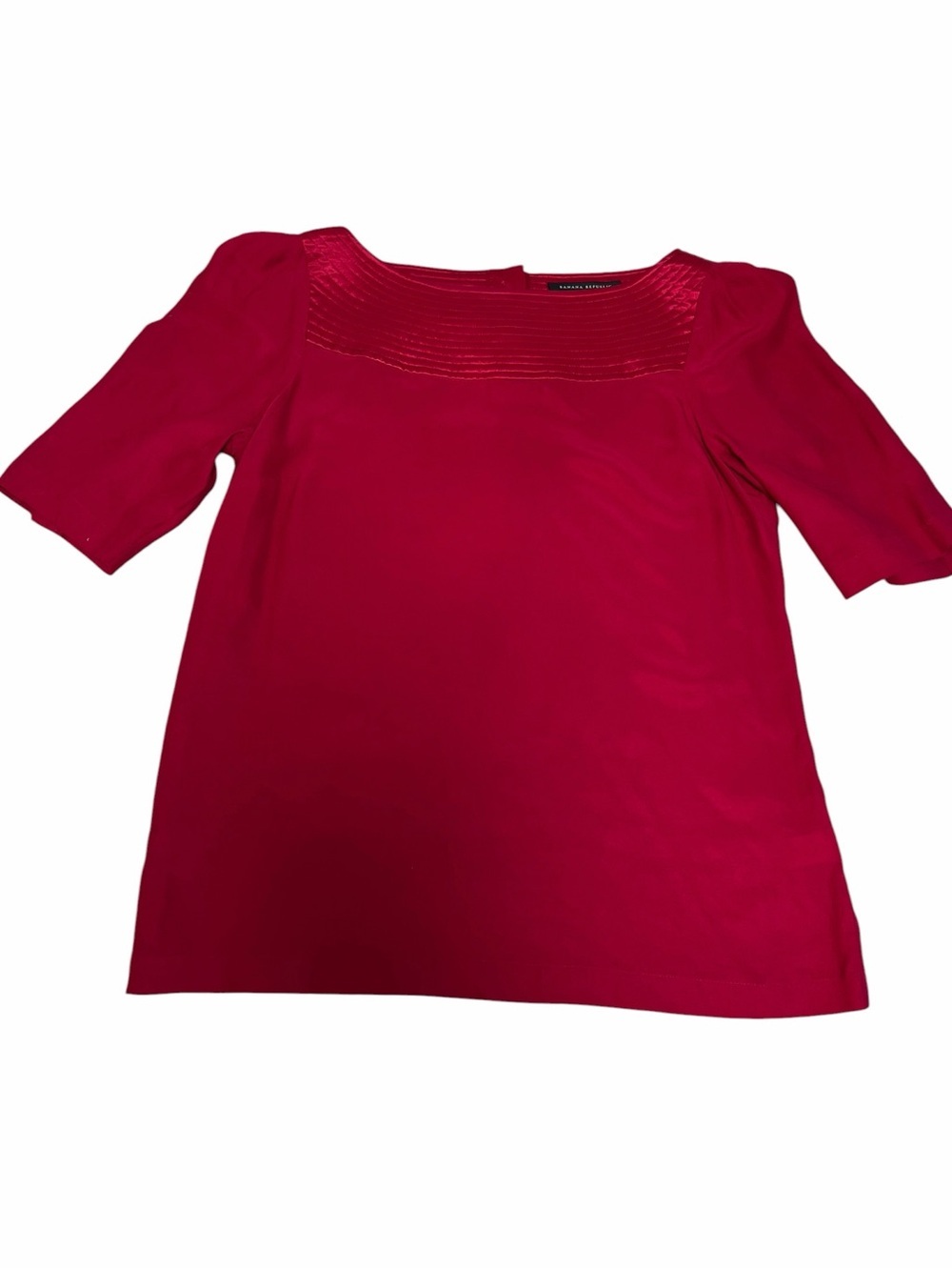 Banana Republic 100% Silk Blouse Small Red Pintuck Square Neck Top - Picture 4 of 10